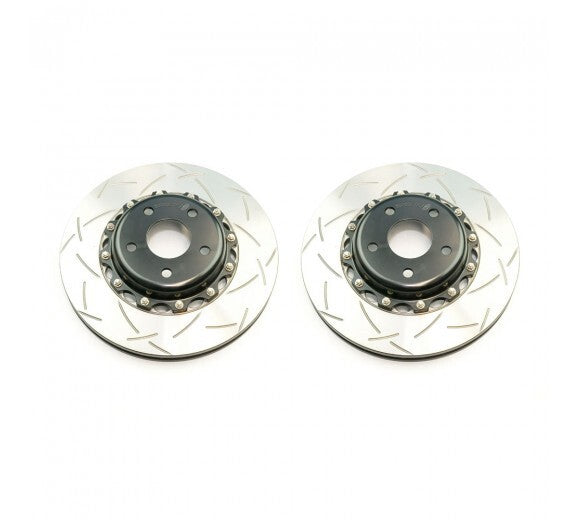 Clubspec 5000 2x Fully Assembled 2-Piece T3 Slotted Front Rotors w/Black Hats (EVO X)