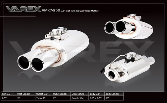XForce Varex Universal Oval Muffler - 2.5in Inlet/Twin Tip