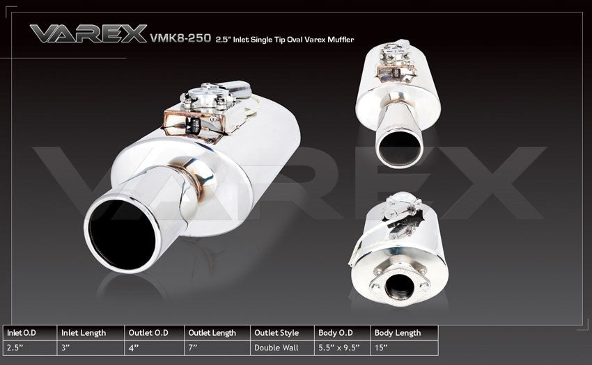 XForce Varex Universal Oval Muffler - 2.5in Inlet/Single Tip